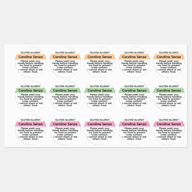 Étiquettes Autocollants d'allergie au gluten sur mesure pour  (Feuille)