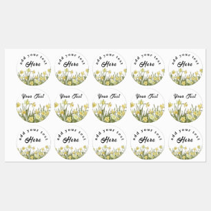 Étiquettes avec jonquilles jaunes et un message