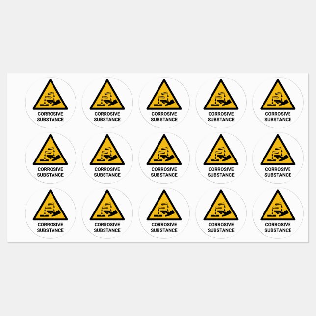 Étiquettes Avertissement de substance corrosive, Chimique Cau (Feuille)