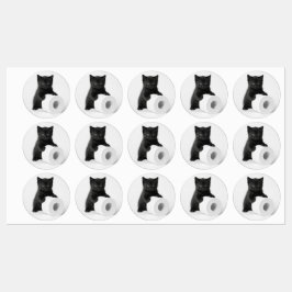 Étiquettes Baby Black Kitten Guarding Toilet Paper Roll On