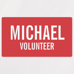 Étiquettes Badge volontaire rouge avec nom personnalisé