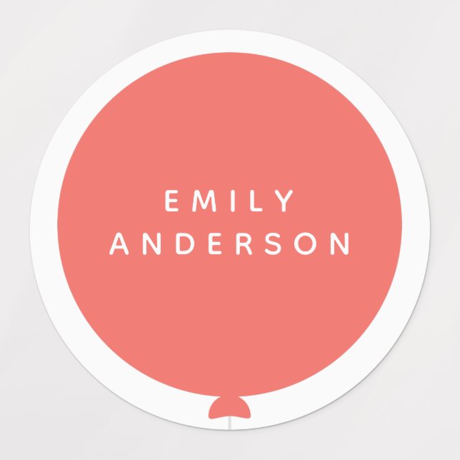 Étiquettes Balloon moderne | Nom Nursery School Girl Pink ID (Design 1)