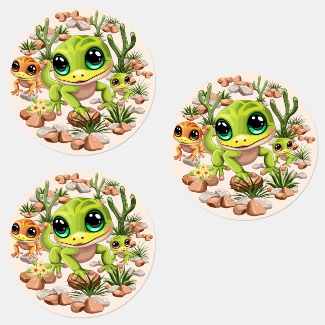 Étiquettes Bébé Geckos jote personnages de dessin (Groupe)