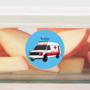 Étiquettes Belle ambulance rouge caricature van