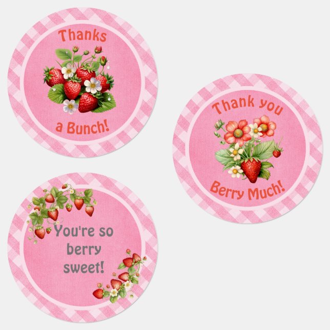 Étiquettes Berry Sweet En vichy Baby shower rose (Groupe)