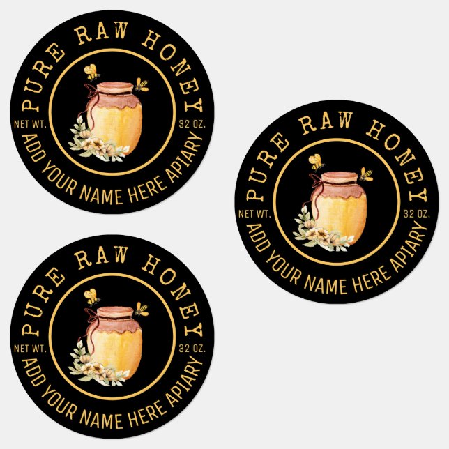 Étiquettes Black Bee Honey Label Metallic Gold Text  (Groupe)