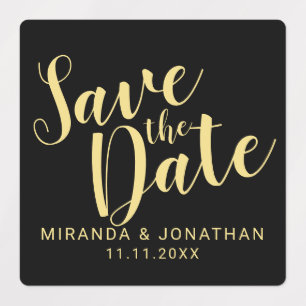 Étiquettes Black&Gold Modern Script Wedding Enregistrer la da