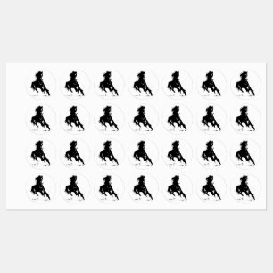 Étiquettes Black White Pop Art Runse Horse Silhouette
