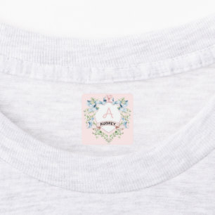 Étiquettes Bleu et rose Grandmillennial Ribbon Crest