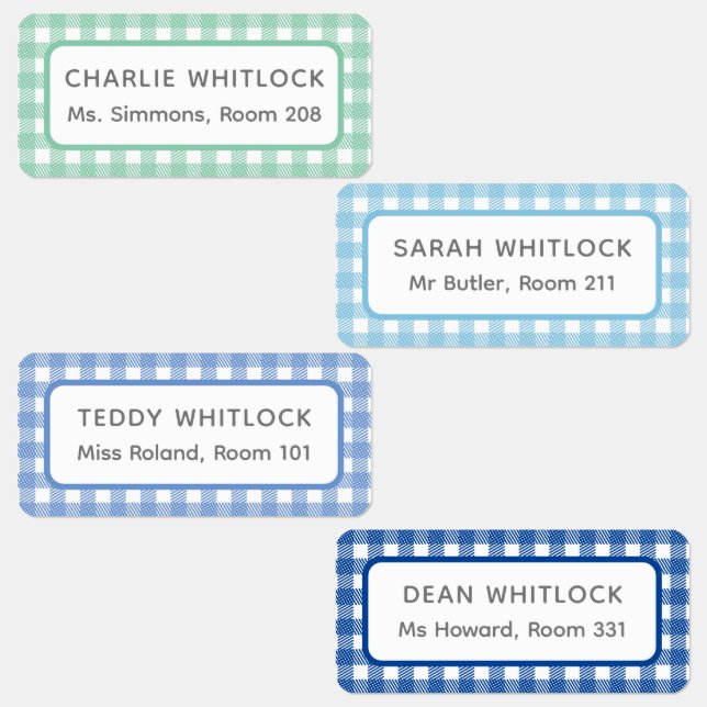 Étiquettes Bleu et vert En vichy Plaid Four Kid School (Groupe)