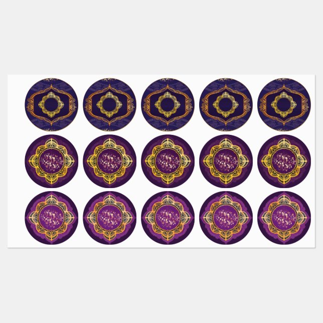 Étiquettes Bleu marine ou violet avec Mandalas or (Feuille)