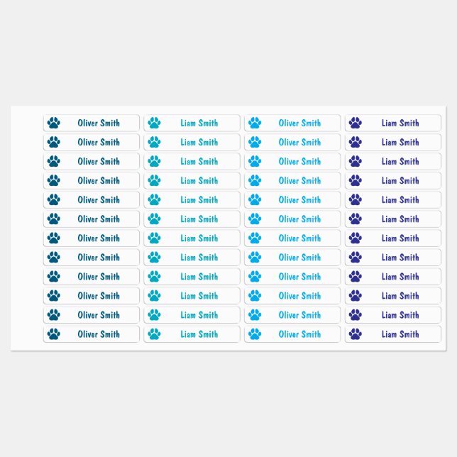 Étiquettes Blue Paw Print Personalized Kids Name Labels (Feuille)