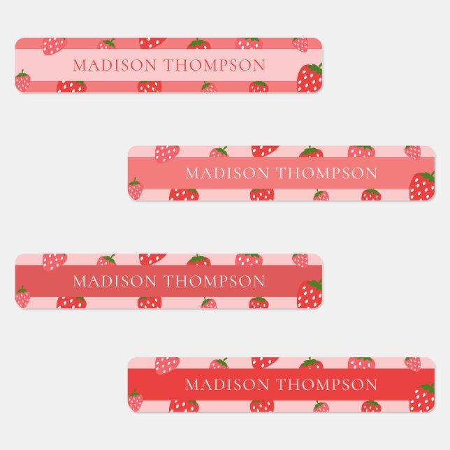 Étiquettes Blush Pink Cute Strawberry étanche Nom Enfants (Groupe)