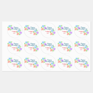 Étiquettes Bon thanksgiving bleu violet rose ajouter famille