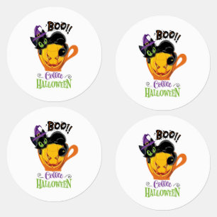 Étiquettes Boo Black Cat, Scary Pumkin Coffee Halloween