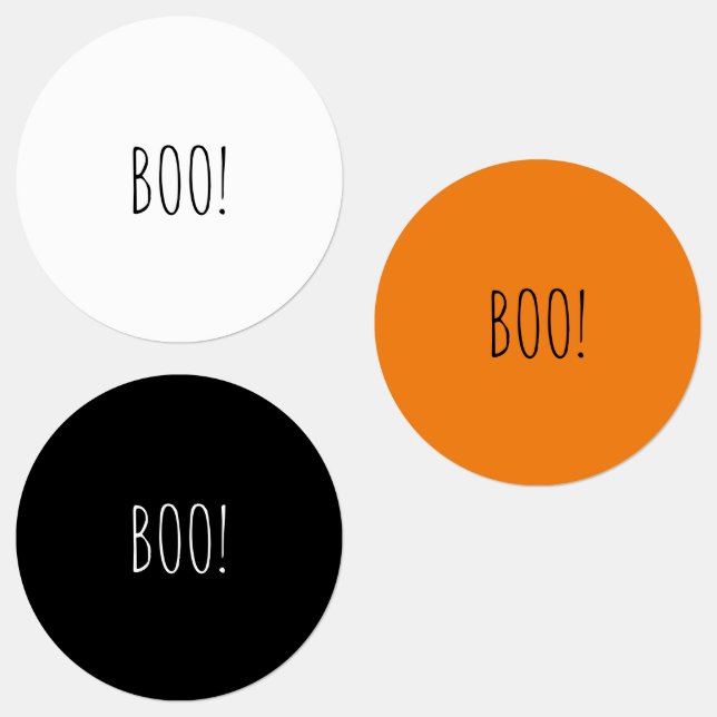 Étiquettes Boo orange noir blanc éffrayant drôle Halloween (Groupe)