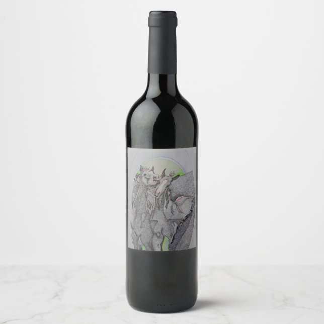 Étiquettes bouteille de vin, Chevaux sauvages, Jeu (Devant)