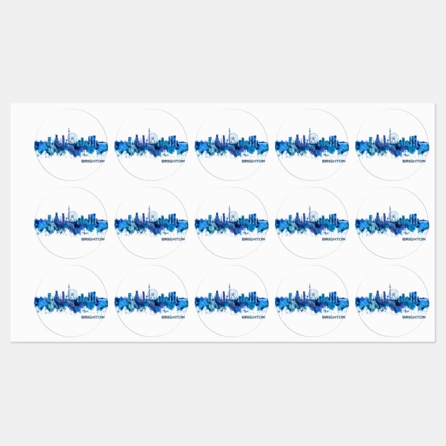 Étiquettes Brighton England Skyline Blue (Feuille)