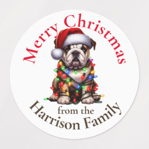 Étiquettes Bulldog mignon animal Aquarelle souhaits de Noël