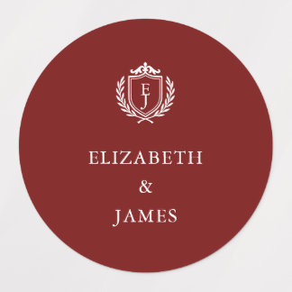 Étiquettes Burgundy Crest Wedding Custom Initials