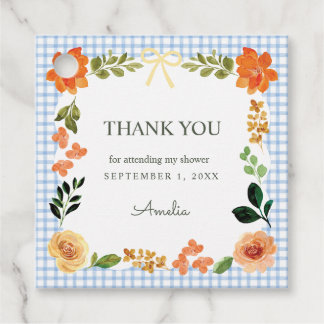 Étiquettes Cadeau 003 Bleu Cobalt Floral Gingham Baby Shower