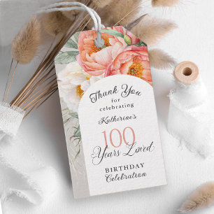 Étiquettes-cadeau 100 Ans Aimée Féminine Florale 100e Anniversaire
