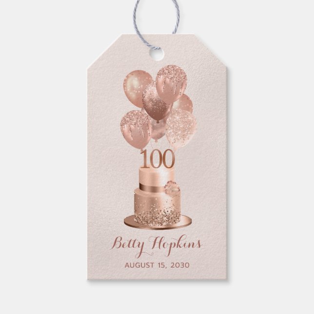 Étiquettes-cadeau 100e anniversaire Rose Gold Cake (Devant)