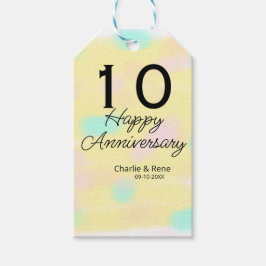 Étiquettes-cadeau 10 wedding anniversary yellow pastel name retro bo