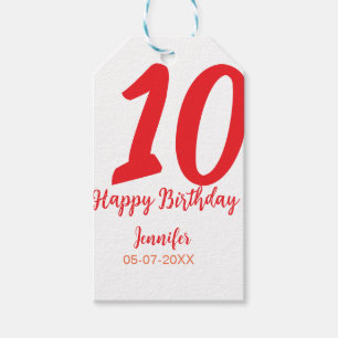 Étiquettes-cadeau 10e anniversaire ajouter nom date année rouge modè