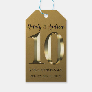 Étiquettes-cadeau 10e anniversaire Mariage d'or métallique