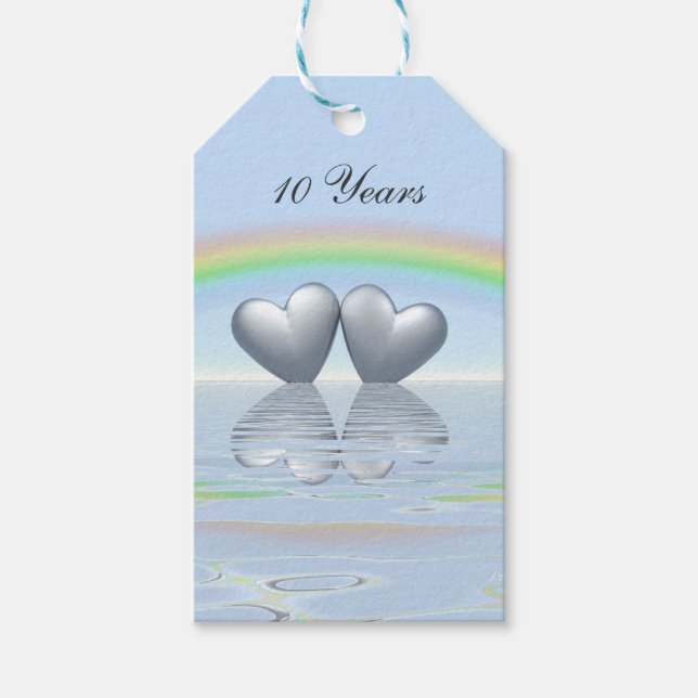 Étiquettes-cadeau 10e anniversaire Tin Hearts (Devant)
