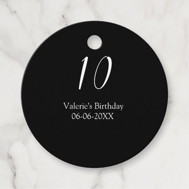 Étiquettes Cadeau 10th birthday white black name date calligraphy  (Devant)