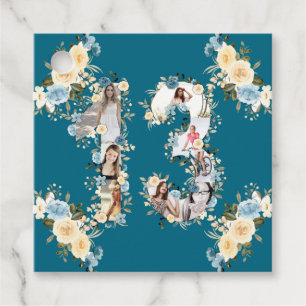 Étiquettes Cadeau 13e anniversaire Turquoise Fleur photo Collage Jau