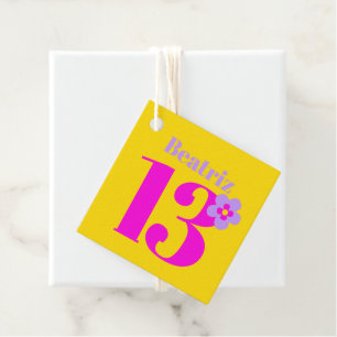 Étiquettes Cadeau 13ème anniversaire filles rose jaune violet
