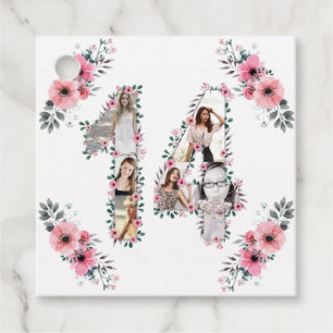 Étiquettes Cadeau 14e Fille Anniversaire Photo Collage Rose Fleur Bl