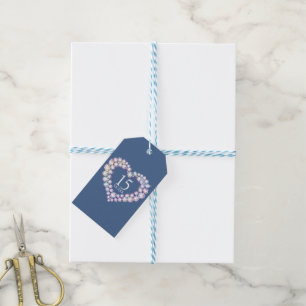Étiquettes-cadeau 15 ans de cristal en bleu de coeur