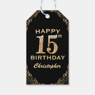 Étiquettes-cadeau 15e anniversaire de la Parties scintillant Noir et