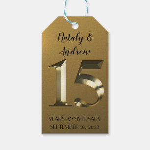 Étiquettes-cadeau 15e anniversaire Mariage d'or métallique
