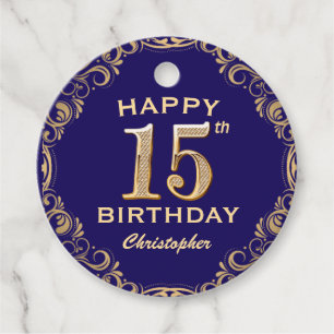 Étiquettes Cadeau 15e anniversaire Parties scintillant marine bleu e