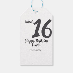 Étiquettes-cadeau 16e anniversaire ajouter nom date année noir modèl