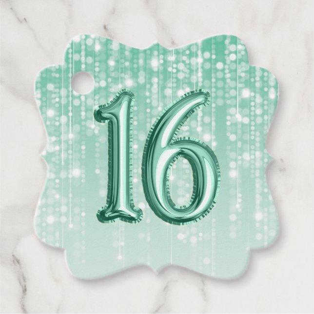 Étiquettes Cadeau 16e anniversaire Green Foil Lights Twinkle (Devant)