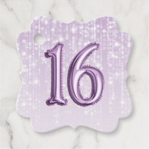 Étiquettes Cadeau 16e anniversaire Purple Foil Balloon Twinkle Light