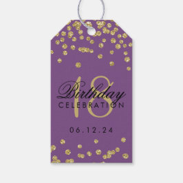 Étiquettes-cadeau 18e anniversaire Gold Faux Parties scintillant Con