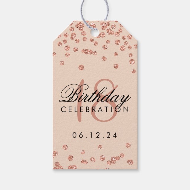 Étiquettes-cadeau 18e anniversaire Rose Gold Faux Parties scintillan (Devant)