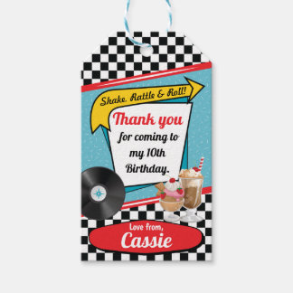 Étiquettes-cadeau 1950 Retro Diner fête d'anniversaire Red Turquoise