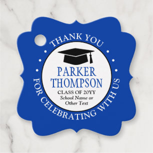 Étiquettes Cadeau 1 Photo Graduation Merci Royal Blue Fancy