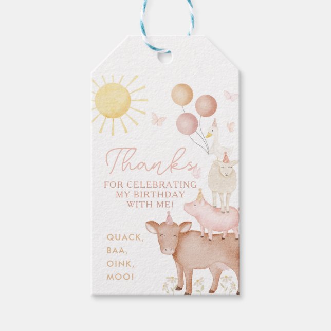 Étiquettes-cadeau 1er Anniversaire Ferme Animaux Fête Filles Favoris (Devant)