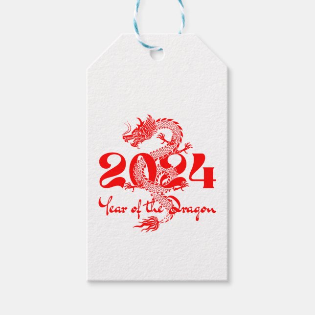 Étiquettes-cadeau 2024 Année du Nouvel An chinois du Dragon (Devant)