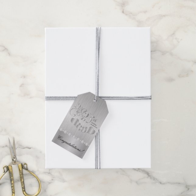 Étiquettes-cadeau 25e anniversaire d'argent (Avec de la ficelle)