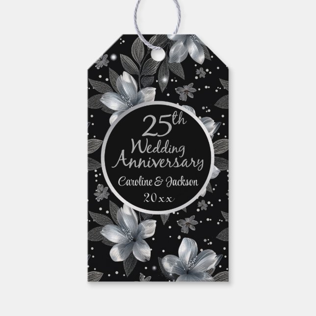 Étiquettes-cadeau 25e anniversaire de la Parties scintillant d'argen (Devant)